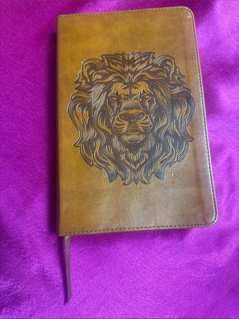 Leather Lion Embossed Brown bible   -